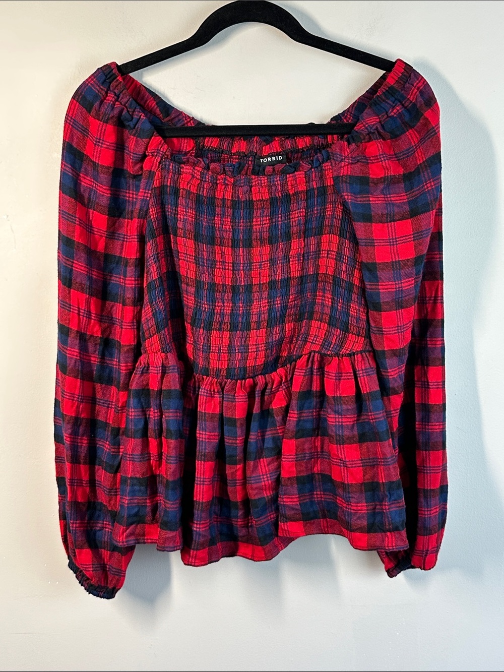 NWT Torrid. Rushed Rayon Acrylic Smocked Top Size M/L (10) Cabincore Plaid